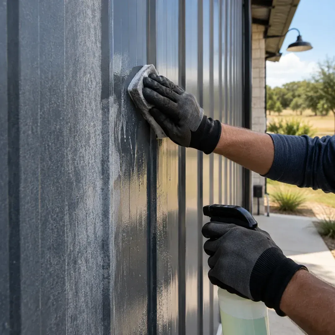 Illustration of paint oxidation removal on exterior vinyl siding