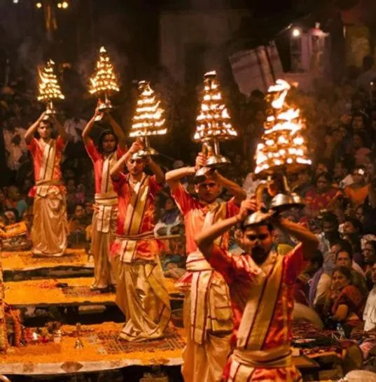 Evening aarti fire ceremony in Varanasi