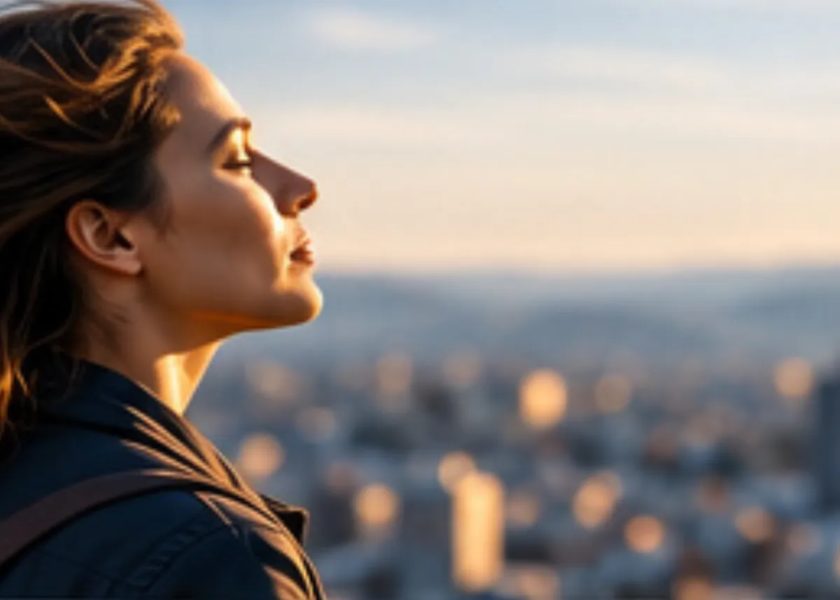 Reflective view of a city at golden hour