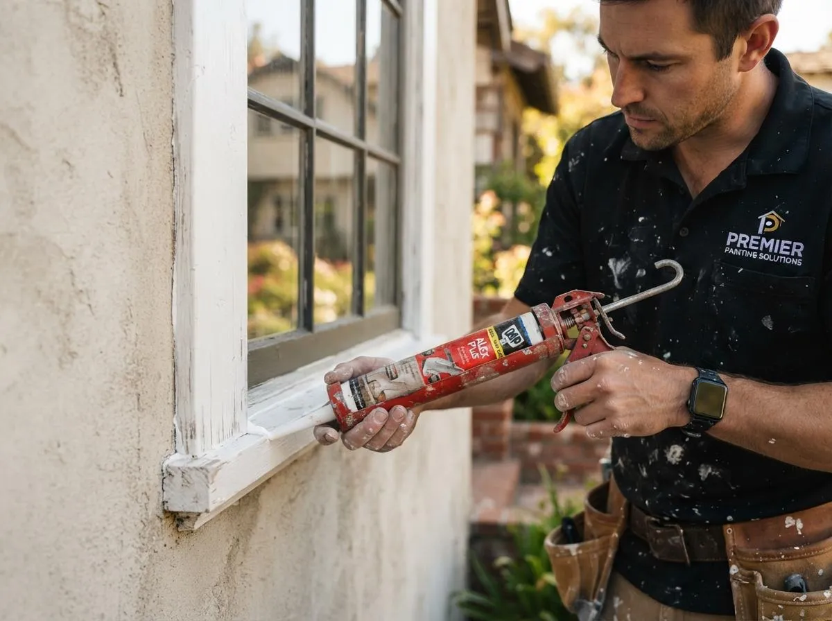 Industrial maintenance specialist caulking and addressing surface deterioration