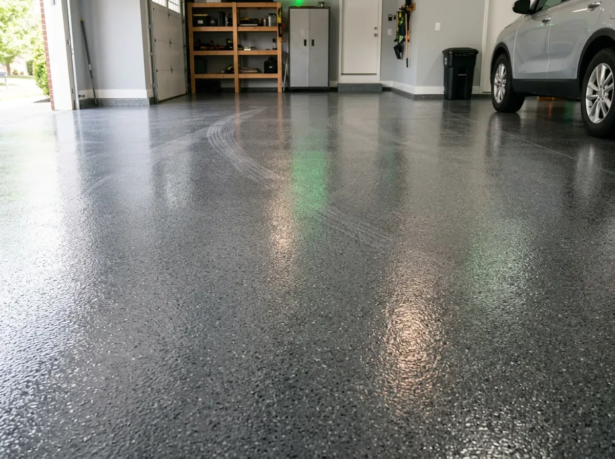 Finished epoxy garage floor with vehicle in Louisville KY