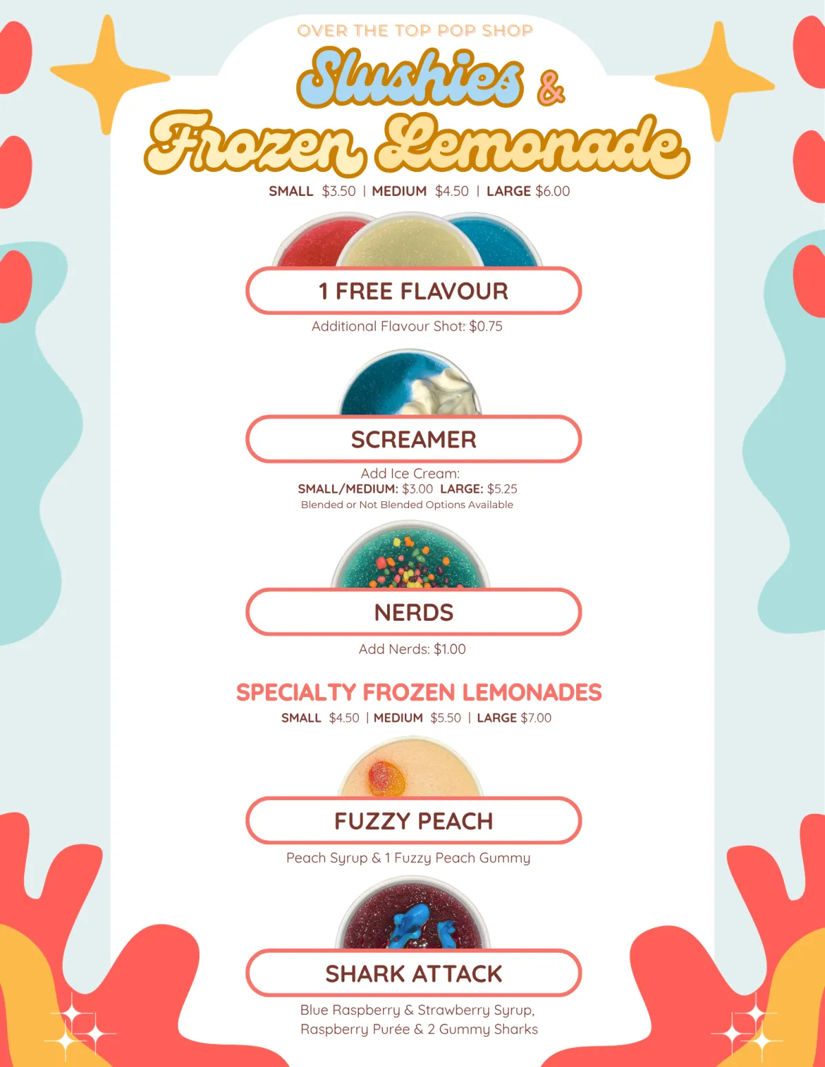 Slushies & Frozen Lemonade menu