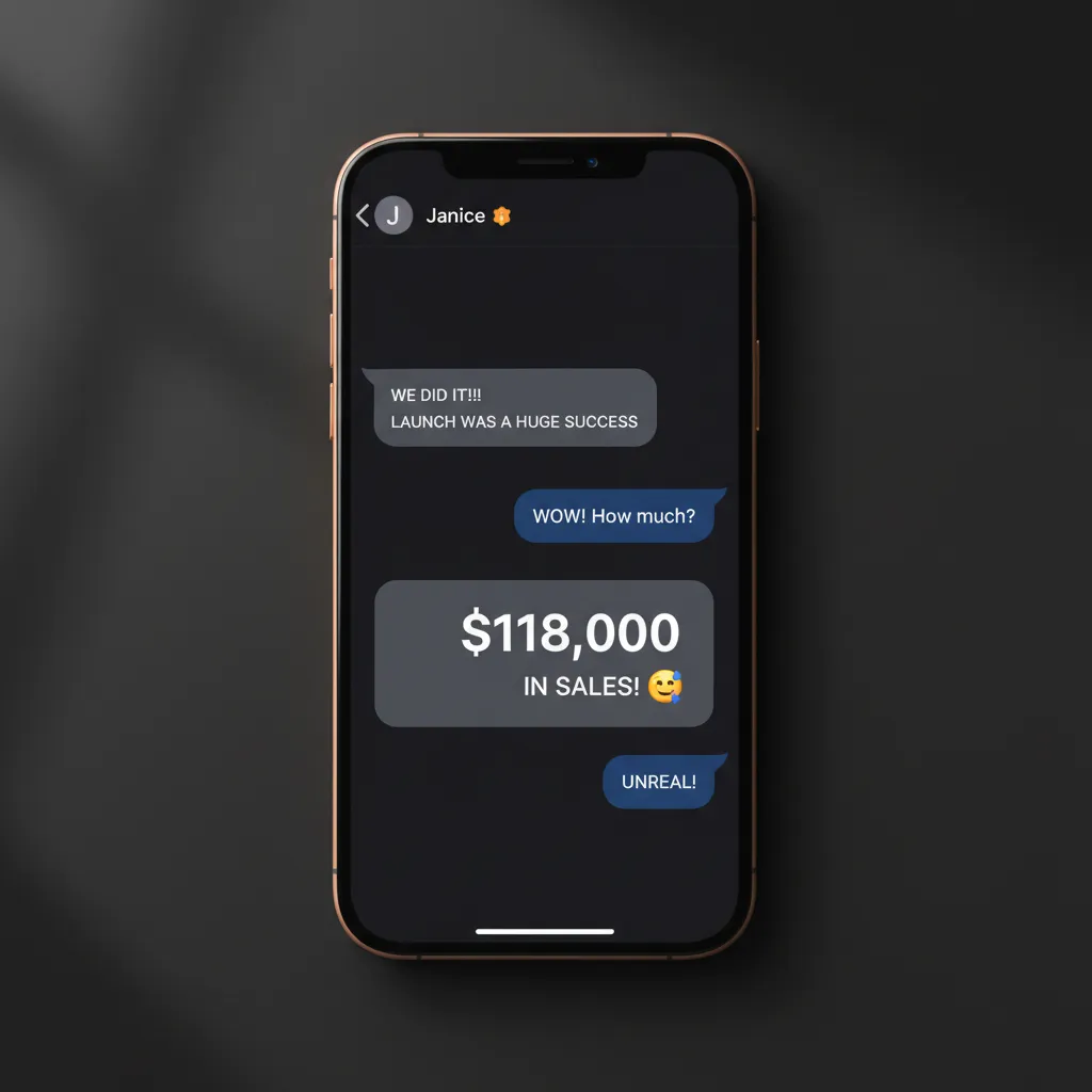 Screenshot of results showing $118,000 closed in ninety minutes