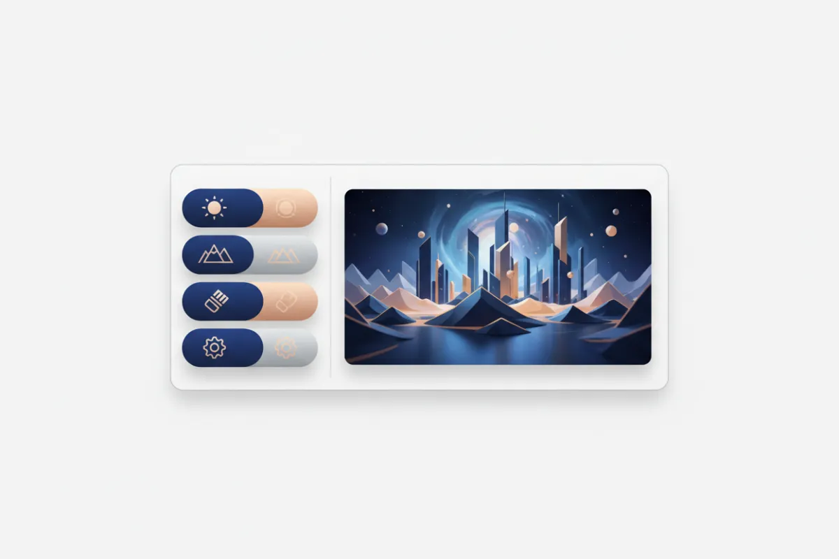 Velara Studio starter panel UI showing left-side controls and right preview, isolated on neutral white background