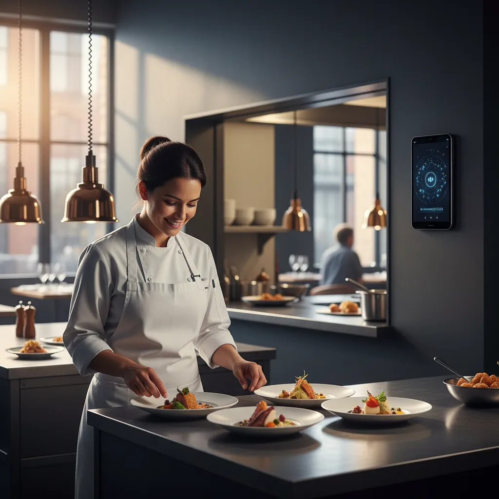 Happy chef in a busy kitchen
