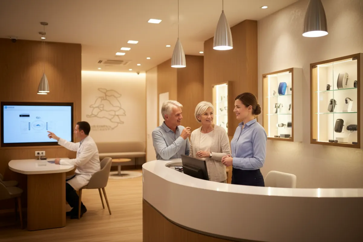 Happy Older Couple in Hearing Center