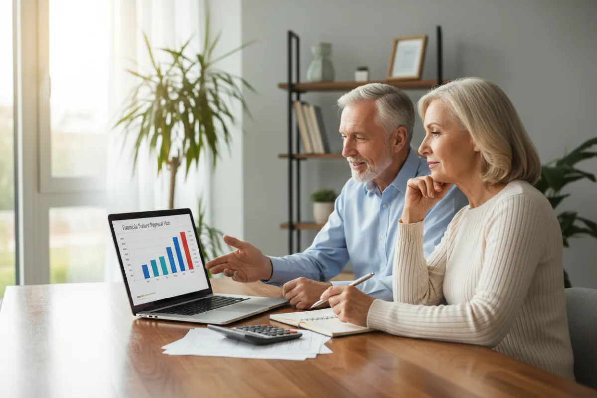 A young adult reviews a stack of bills at a kitchen table, sunlight streaming through a window. The person looks relieved as they read a letter marked 'Debt Discharged.' The setting is modest, with a plant and a mug in the background.