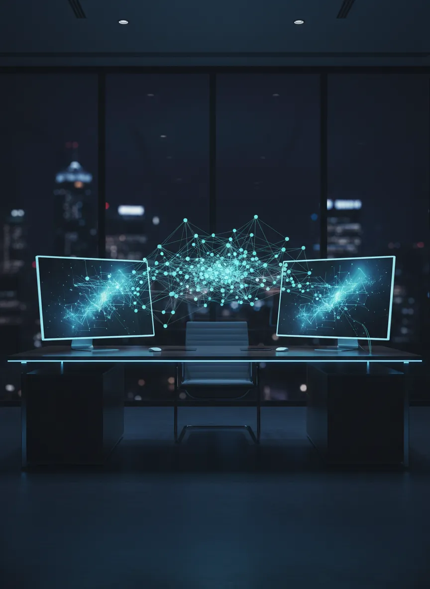 Technology graphics integrated into corporate setting