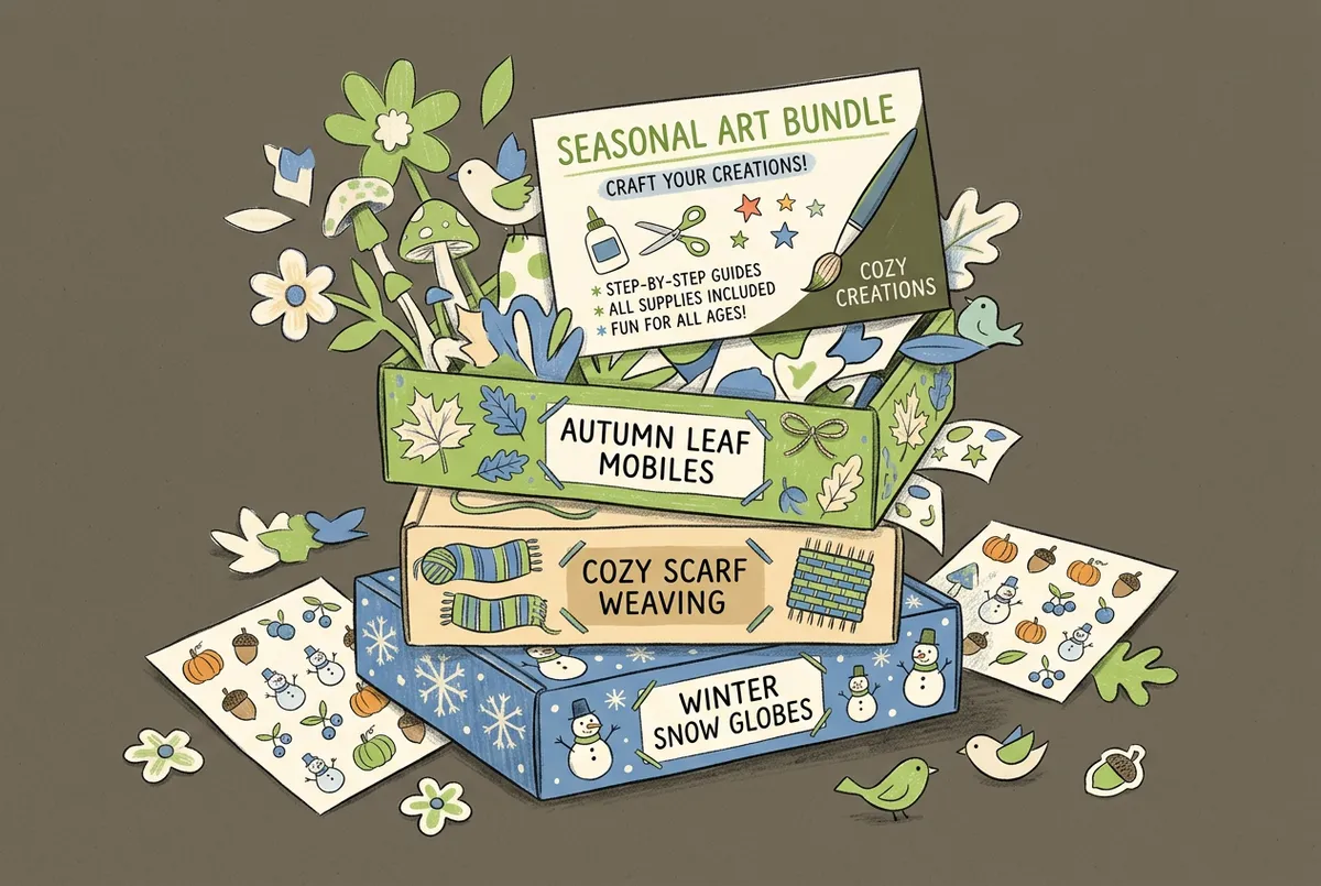 Playful illustration of Seasonal Art Bundle with colorful craft projects