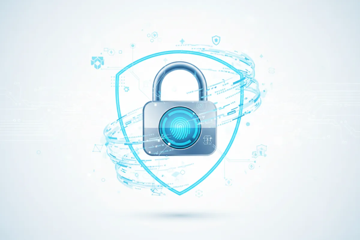 Modern digital lock icon surrounded by encrypted data streams and shield graphics, set against a light, minimal background. The scene includes subtle network lines and abstract security motifs, symbolizing robust protection and advanced cybersecurity measures.