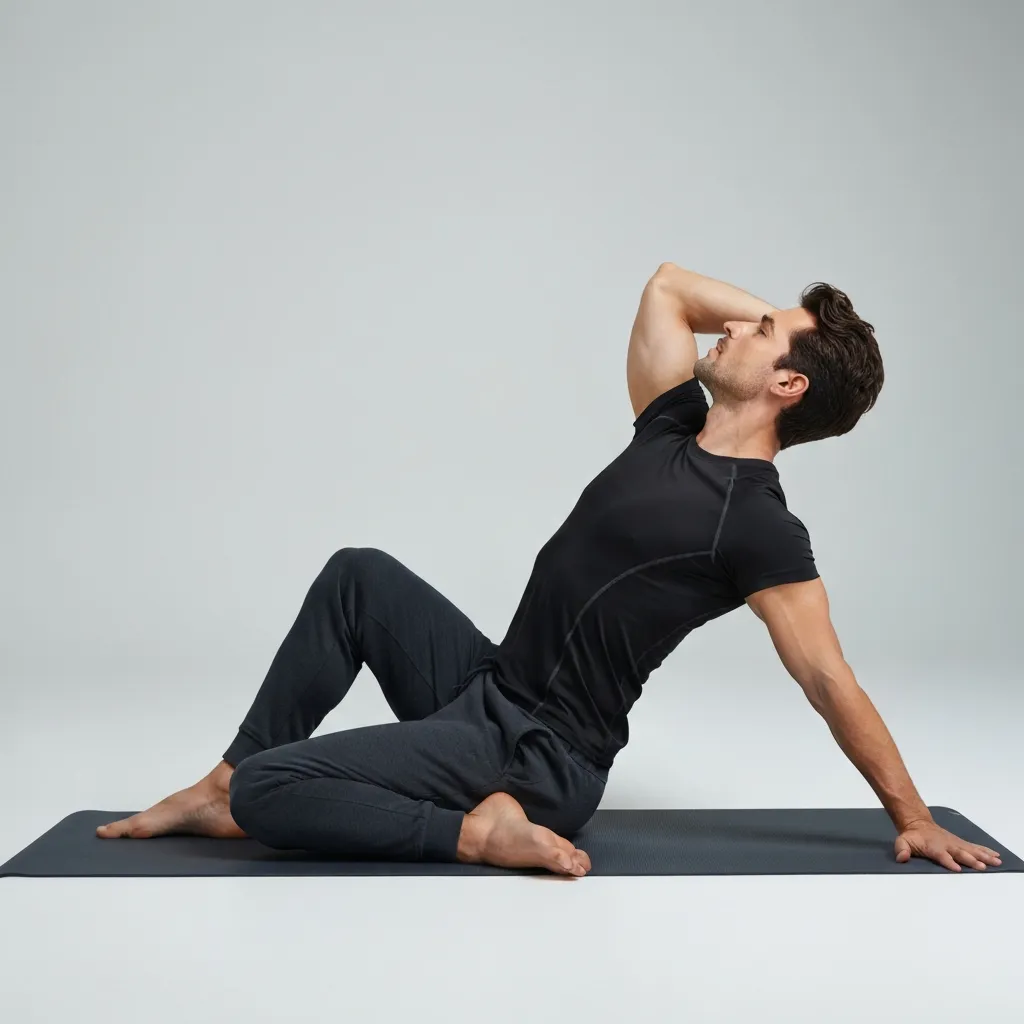 Man performing a seated twist pose