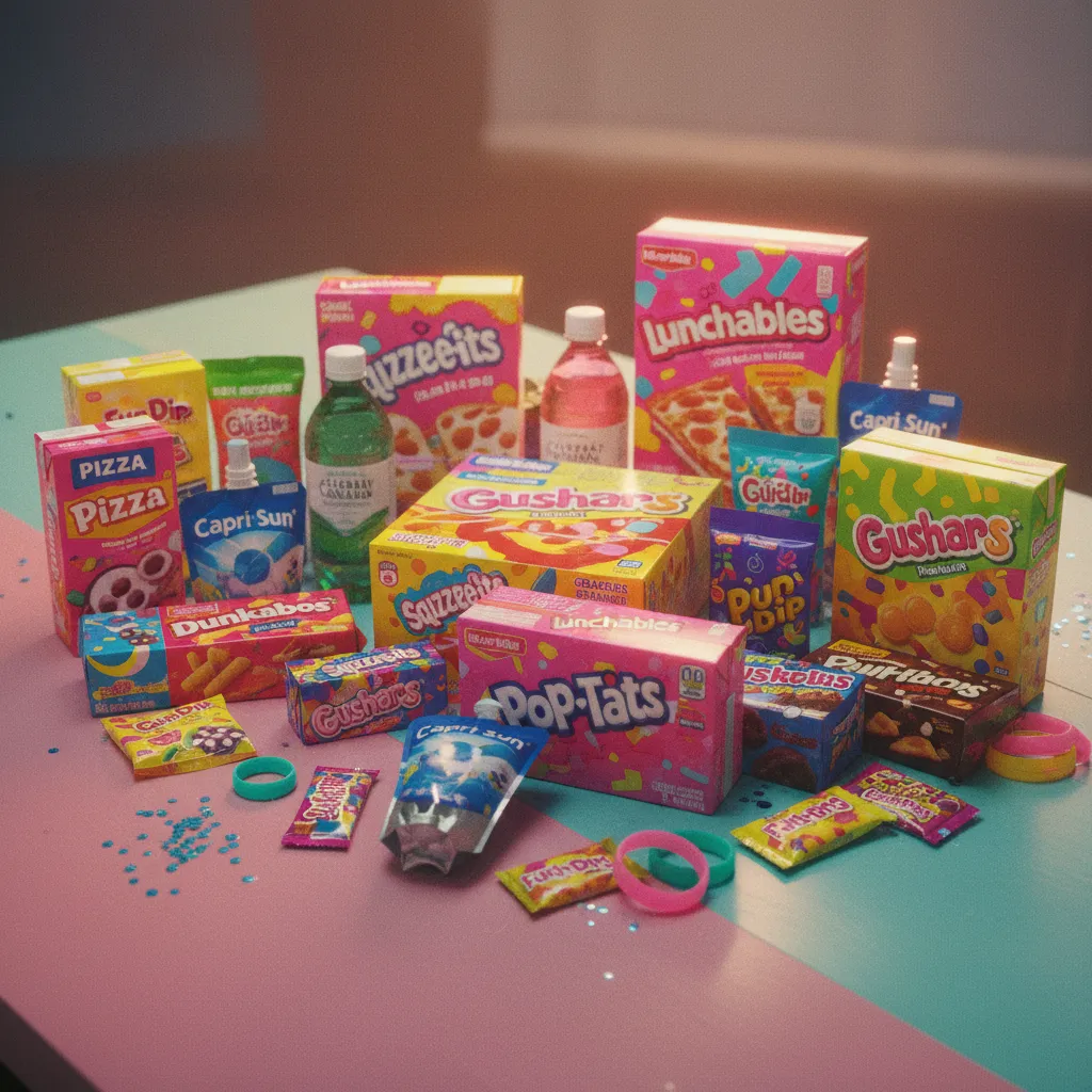 Kid-friendly 90s snacks and juice boxes