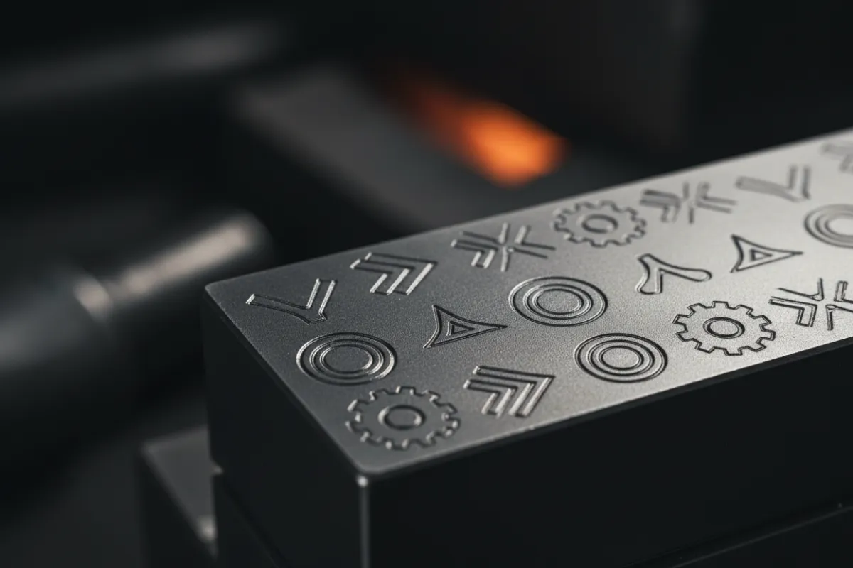 Close-up of engraved industrial part showing marking quality.