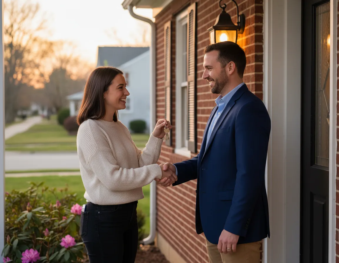 First-time homebuyer receiving keys to their new Maryland home