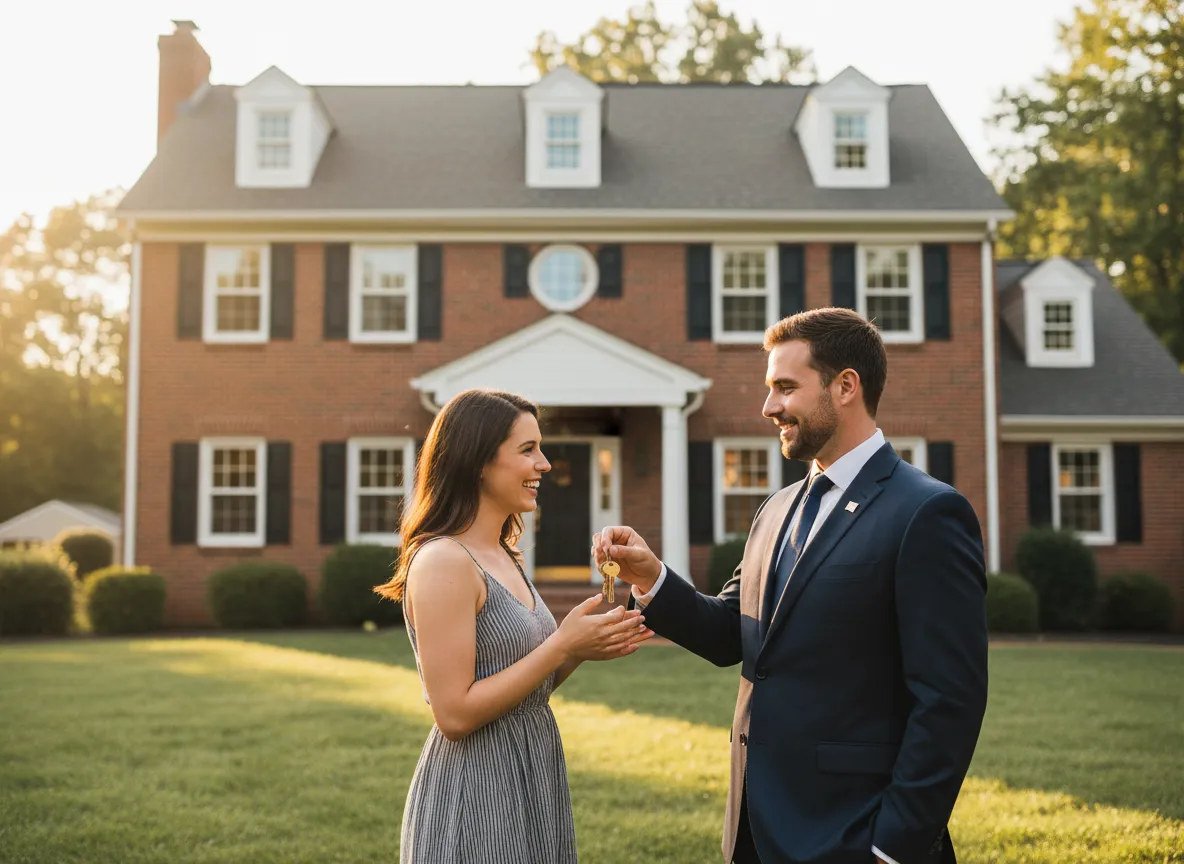 Couple receiving keys to their new home
