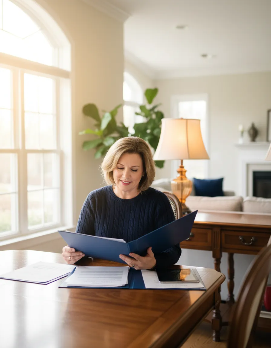 Confident homeowner reviewing mortgage refinance documents