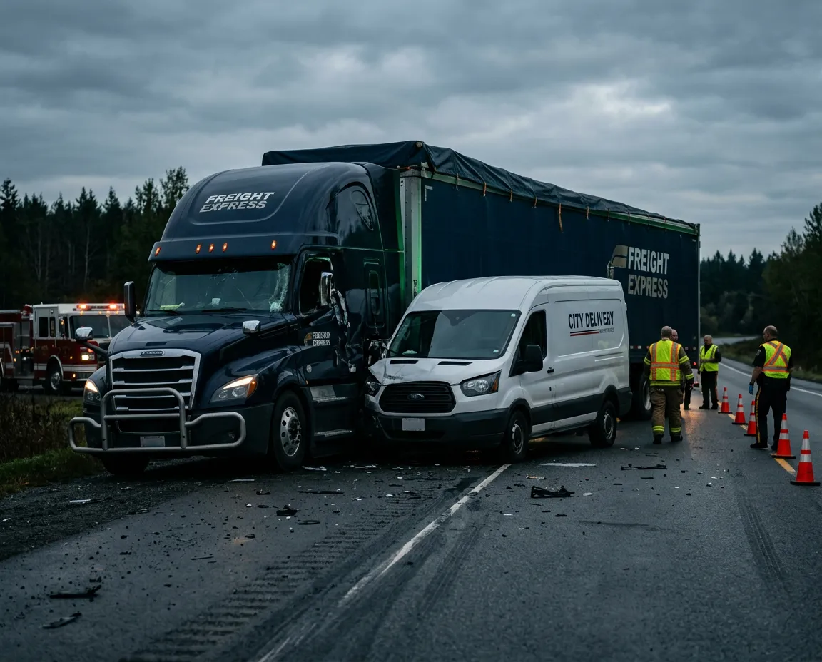 Commercial semi-truck freight collision