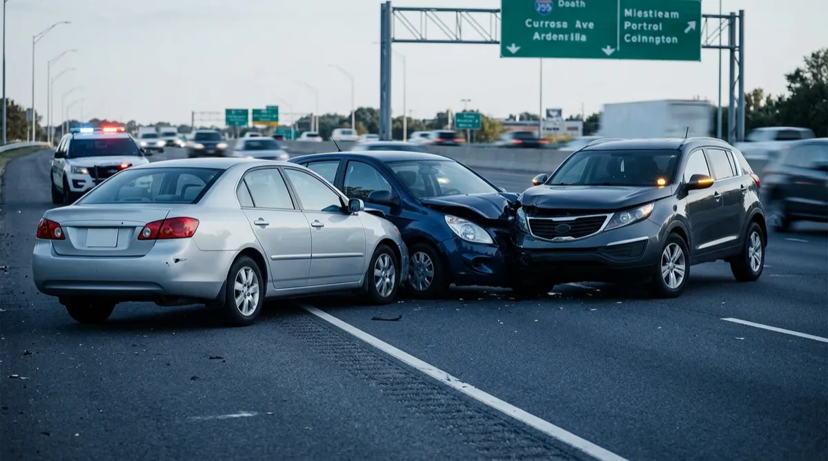 Multi-vehicle highway rear-end impact