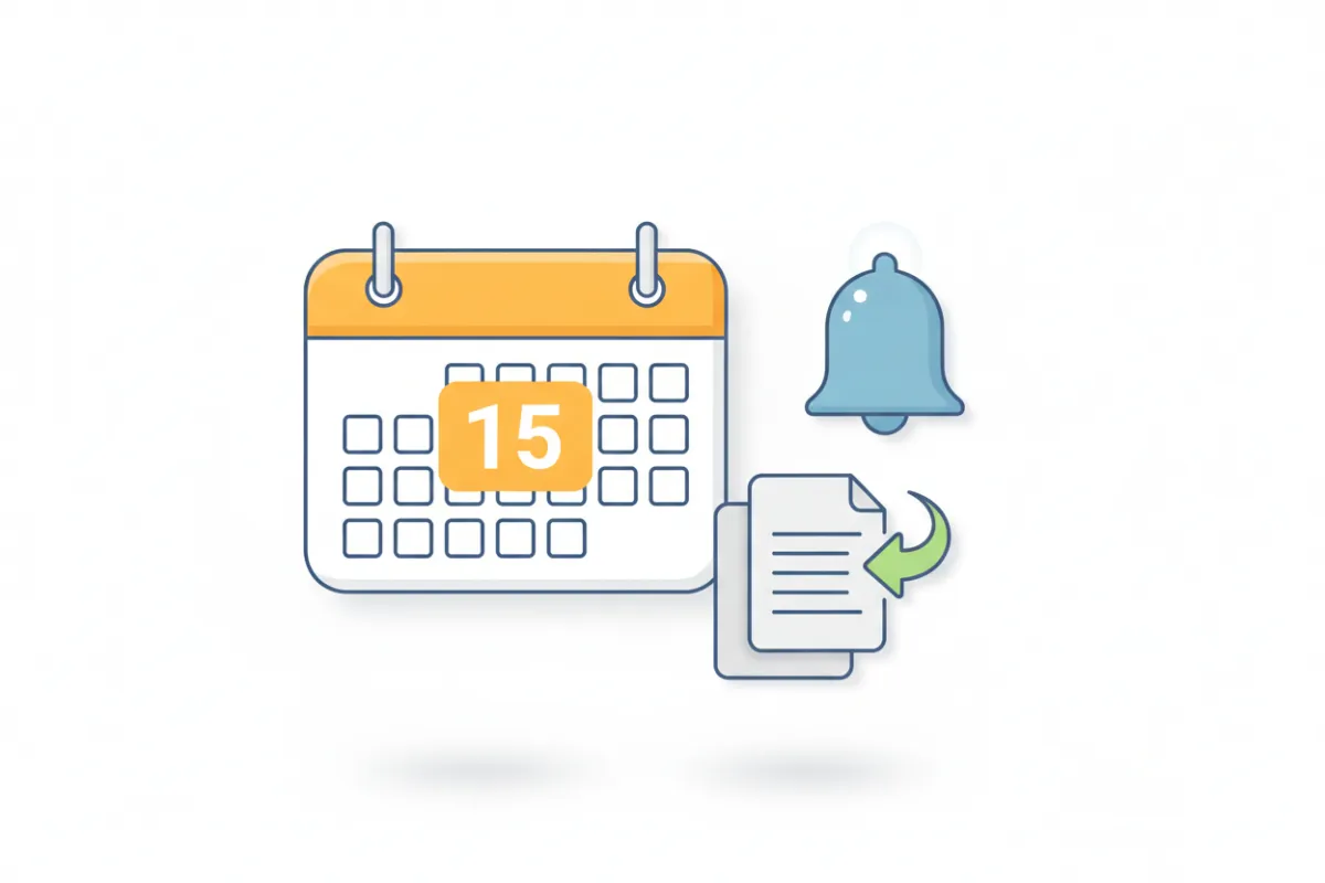 Minimalist illustration of a calendar, notification bell, and document icon representing policy updates.