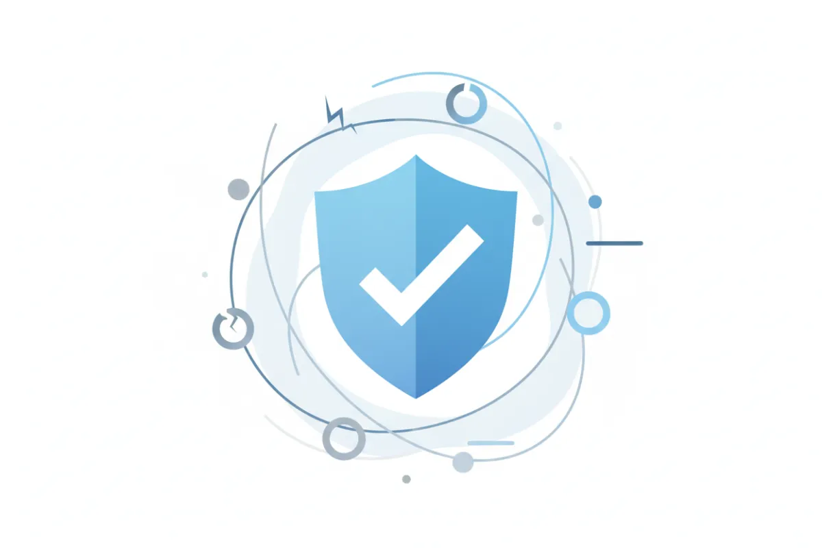A symbolic image of a shield with a checkmark, surrounded by abstract lines and muted icons representing risk and protection. The composition is clean, with a blue and white palette, emphasizing security and the concept of limited liability.