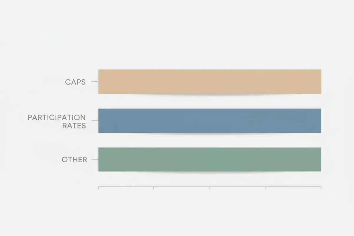 Bar chart titled 'Indexed Return Allocation' showing allocation for Participation, Cap, Buffer, and Guarantee with high-contrast labels and simple colors.