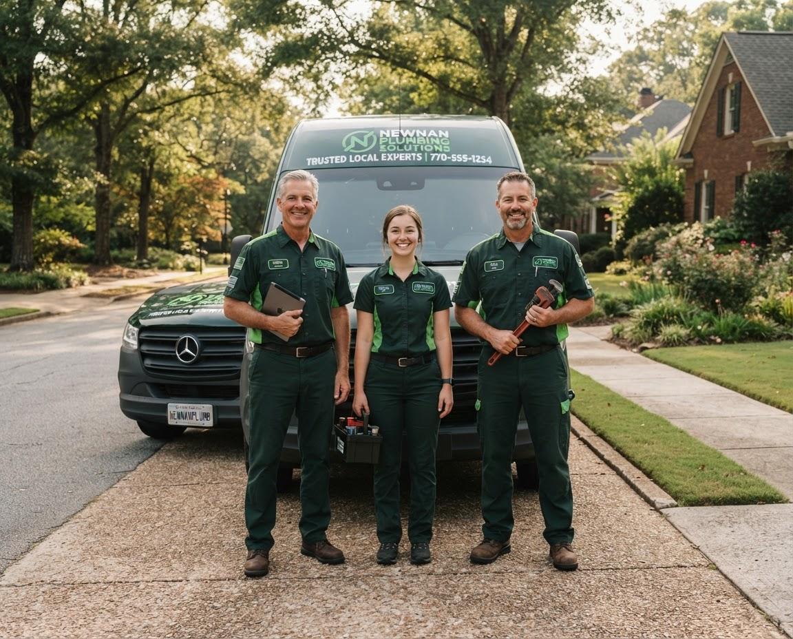 Two Greens Plumbing family team van and technician preparing tools in Newnan GA