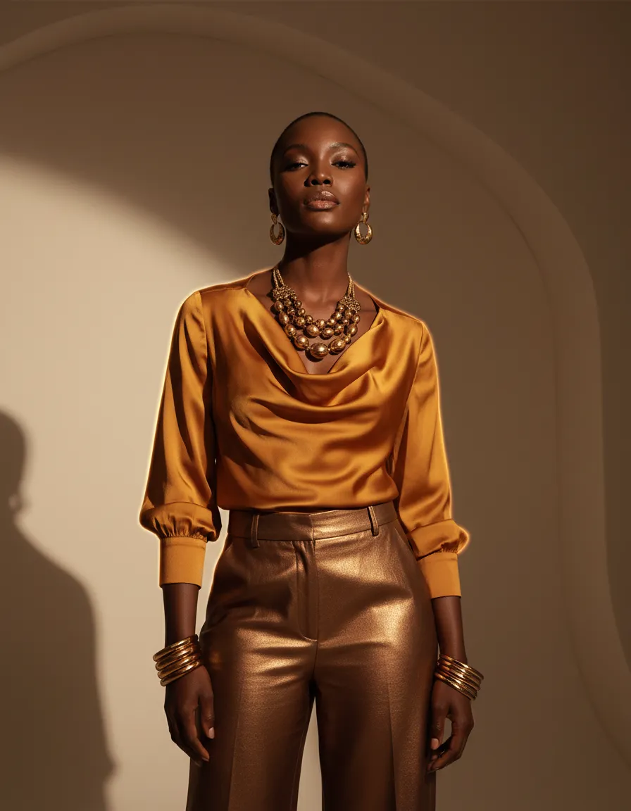 A confident professional embodying the luxury and empowering lifestyle of The Perfume Co. Africa