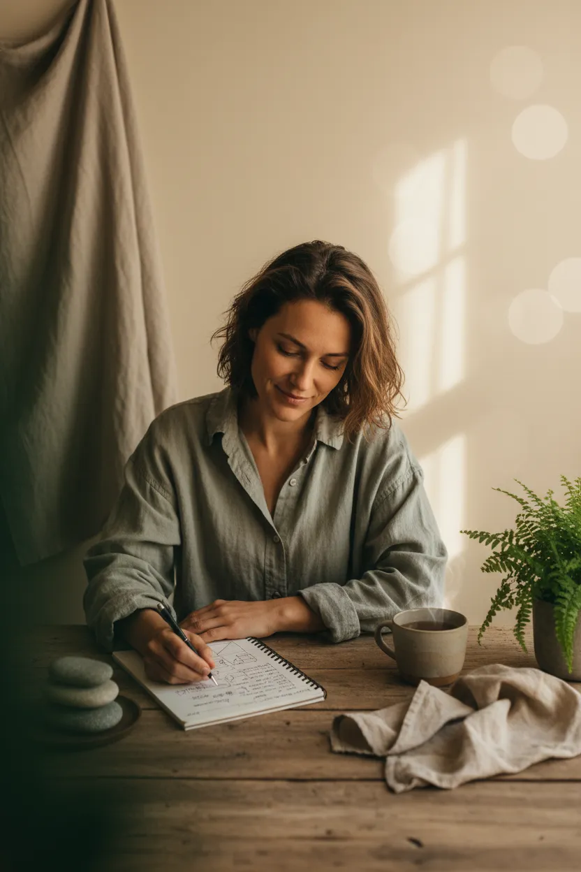 A hopeful but stressed practitioner looking at a notebook