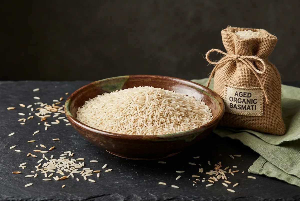 Aromatic traditional organic basmati rice harvested straight from fertile organic paddy fields