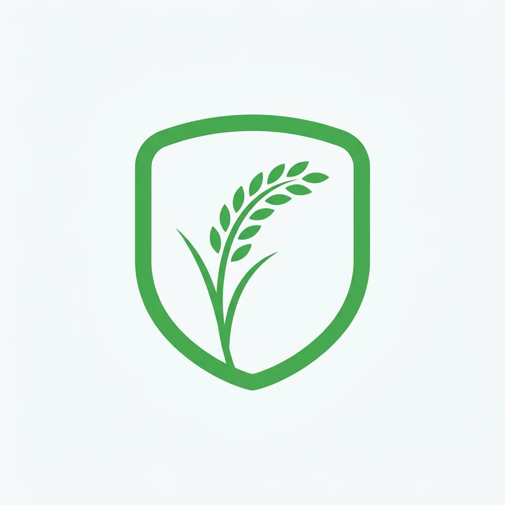 Green icon of a plant sprout inside a rounded shield shape.