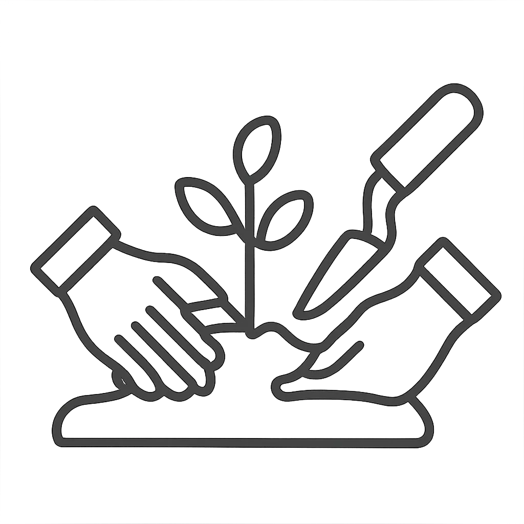Icon of hands installing a plant into soil