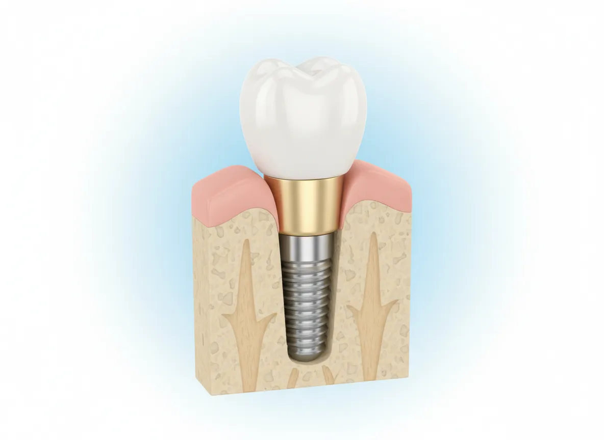 Illustration showing structure of a dental implant in the jawbone