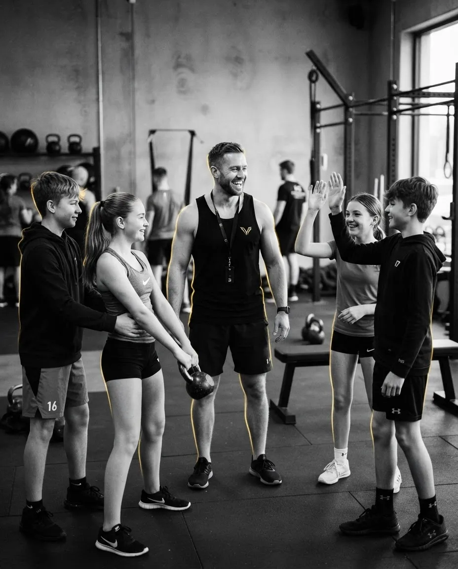 Zertifizierter Fitnesstrainer betreut Jugendliche im Studio