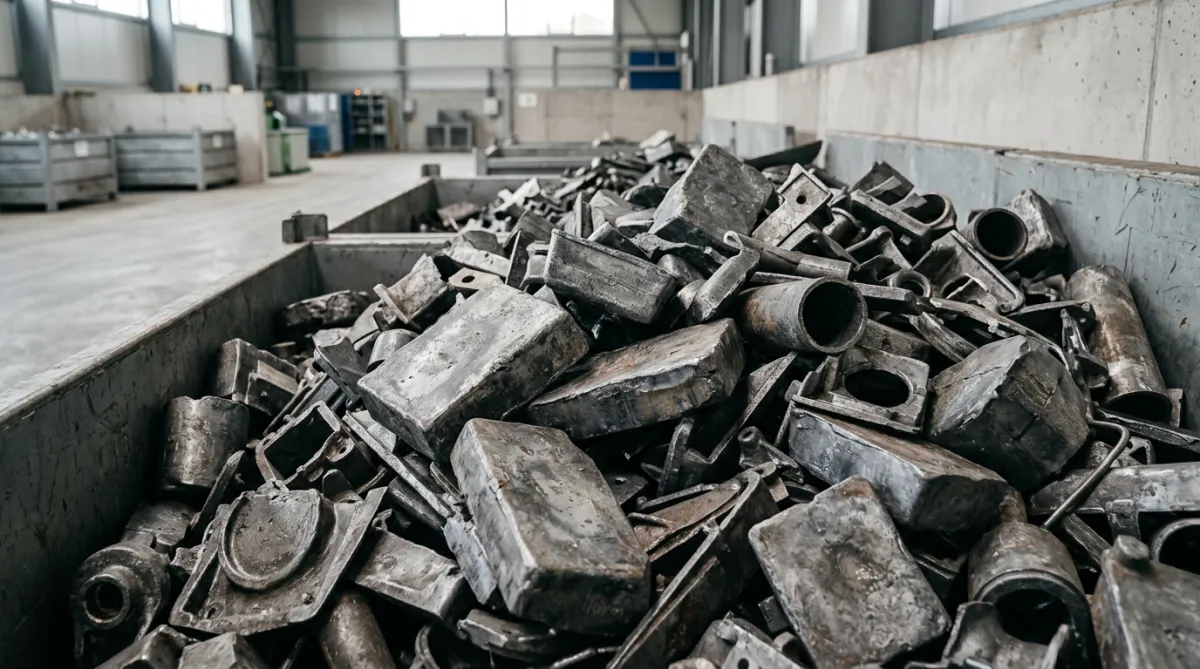 Scrap lead and other grey metal chunks piled up