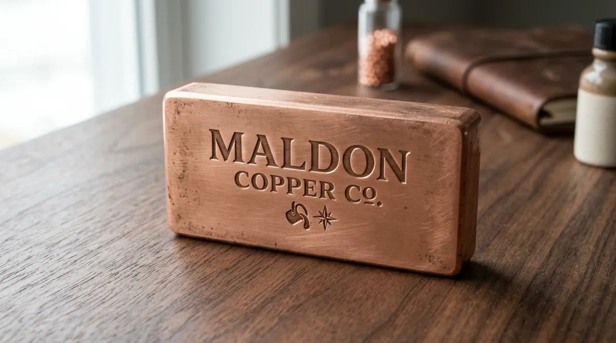 Artisan Maldon Copper stamped ingot detail