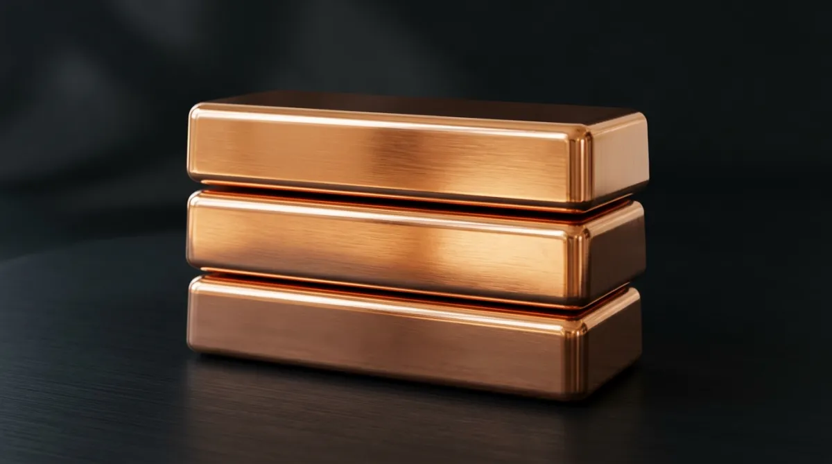 Maldon Copper Co. hand-poured copper bars stacked on wooden craft surface