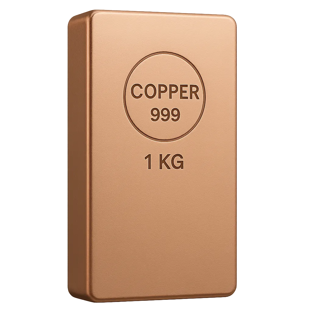 1kg Purity-Verified Copper Bar with mirror face and deep stamp assay marks