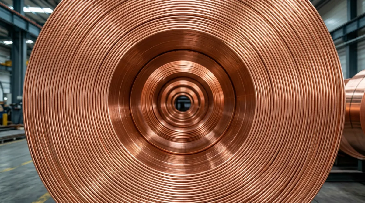 Coils of industrial copper pipes and polished wire