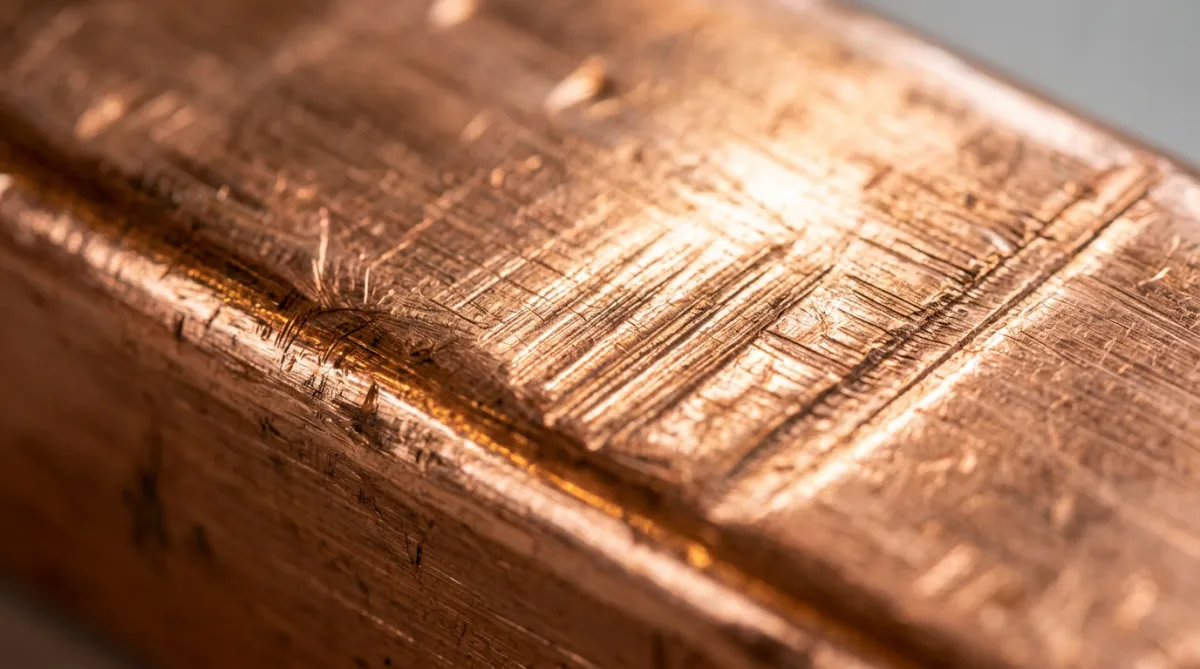 Collection of polished copper bars stacked together