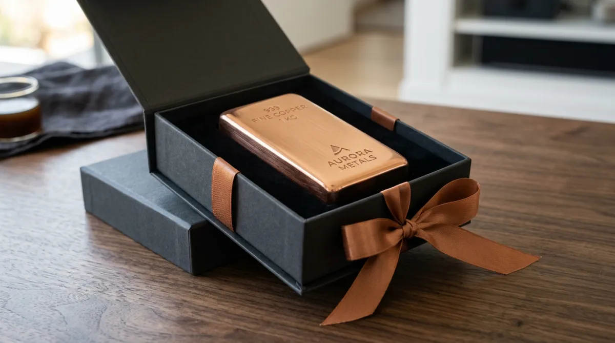 Luxury black gift box tied with copper satin ribbon