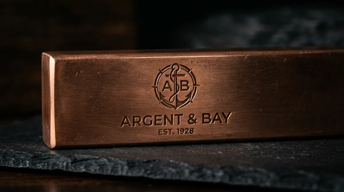 Maldon Copper Co. stamped copper bar with handcrafted finish