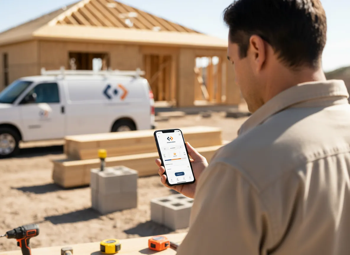 Contractor using phone to manage leads