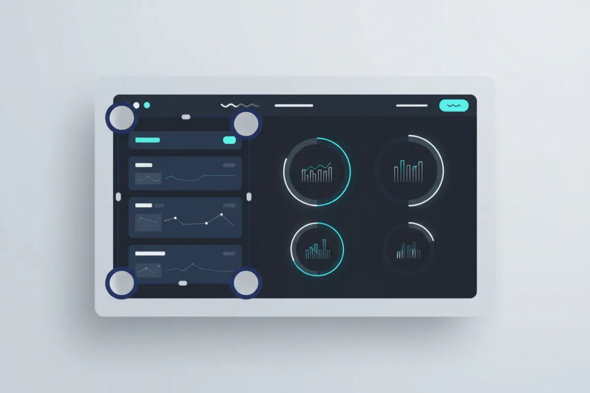Adaptive report builder interface with drag handles and preview charts.