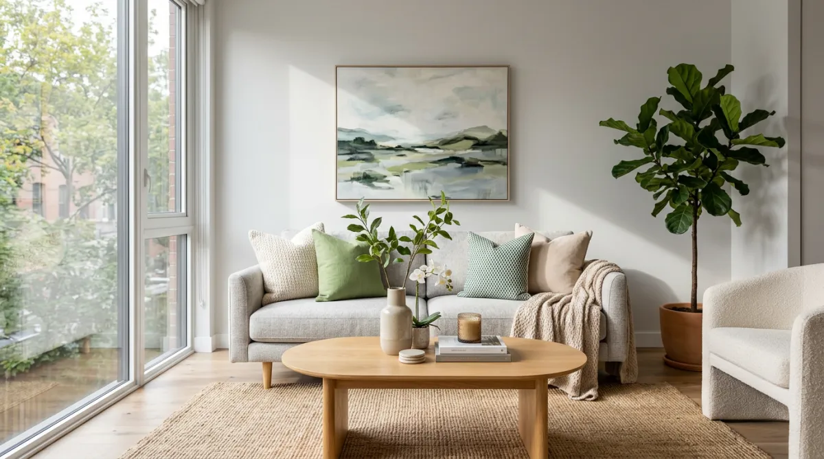 Warm modern living room interior in a family home
