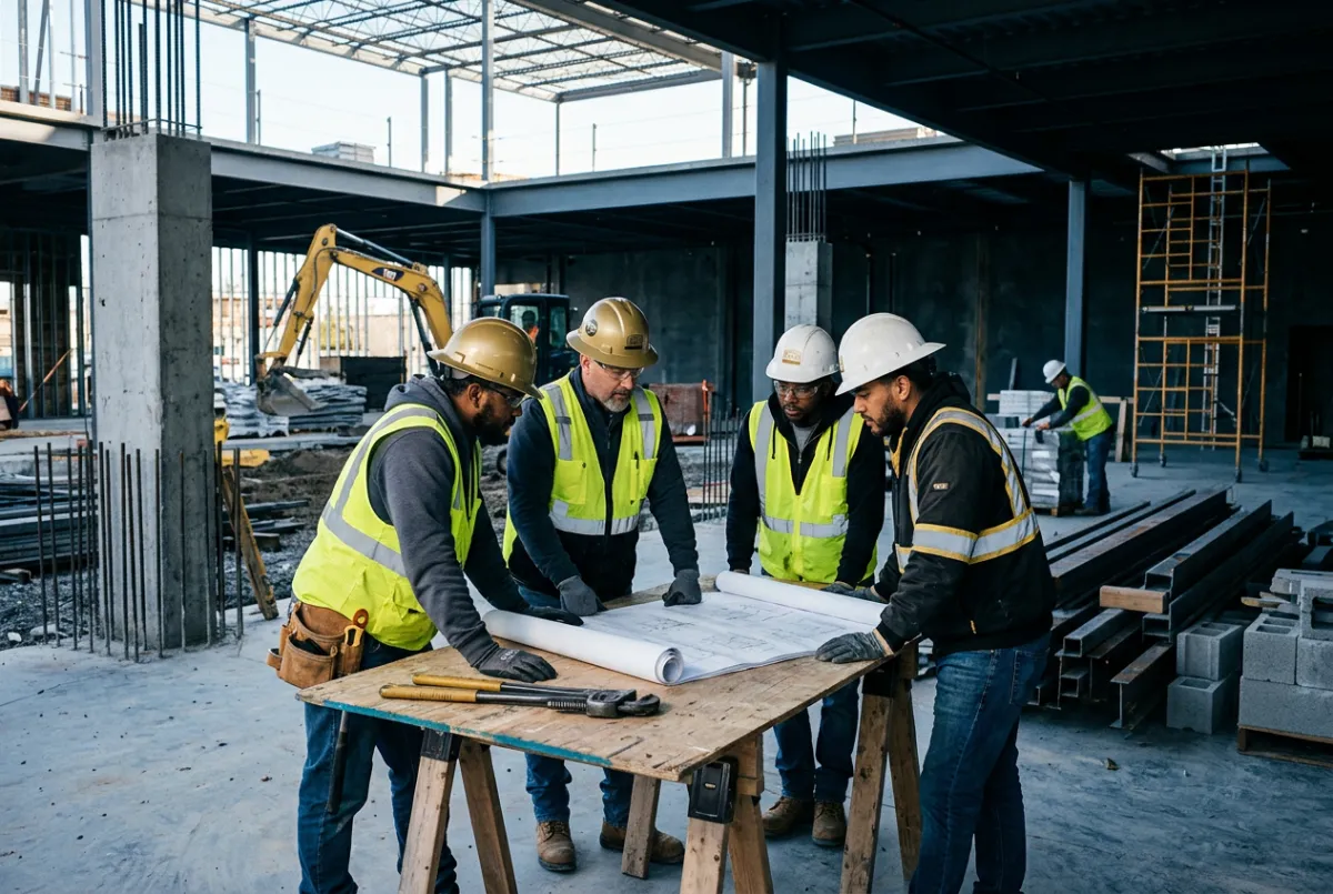 Commercial construction contractors working on jobsite