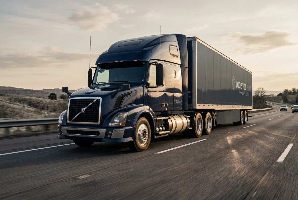 Commercial freight truck moving cargo on highway