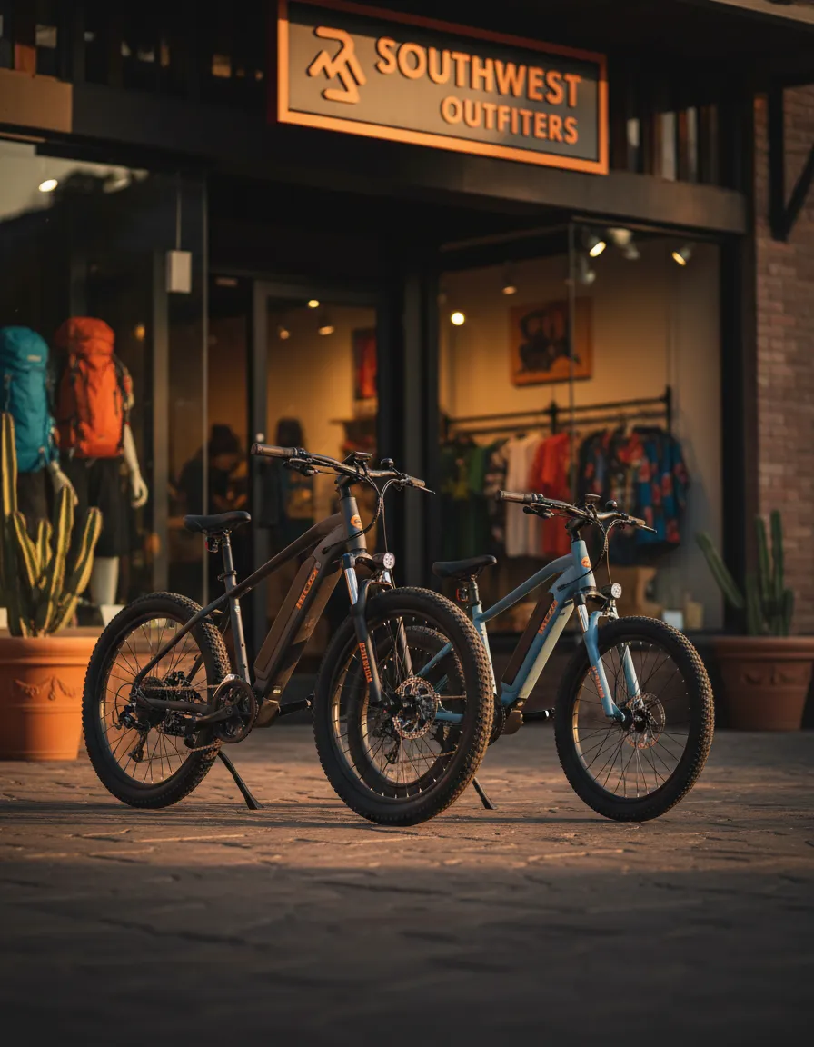 Lifestyle image showing sizing comparison of the Macfox M16 electric bike