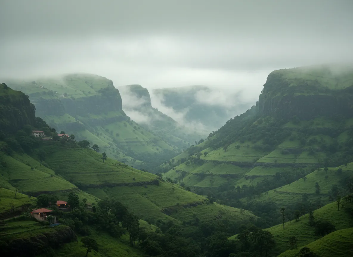 Foggy hills and valleys in Lonavala