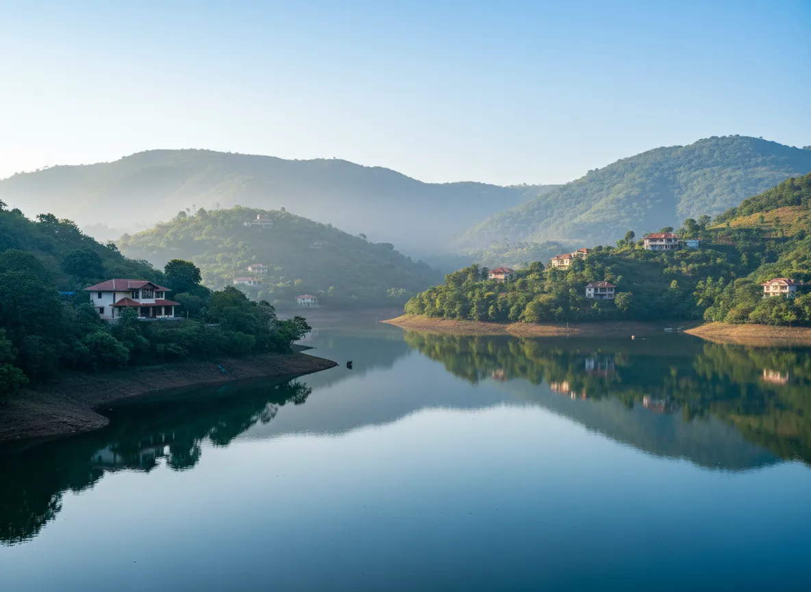 Lakeside views and hills at Panshet near Pune