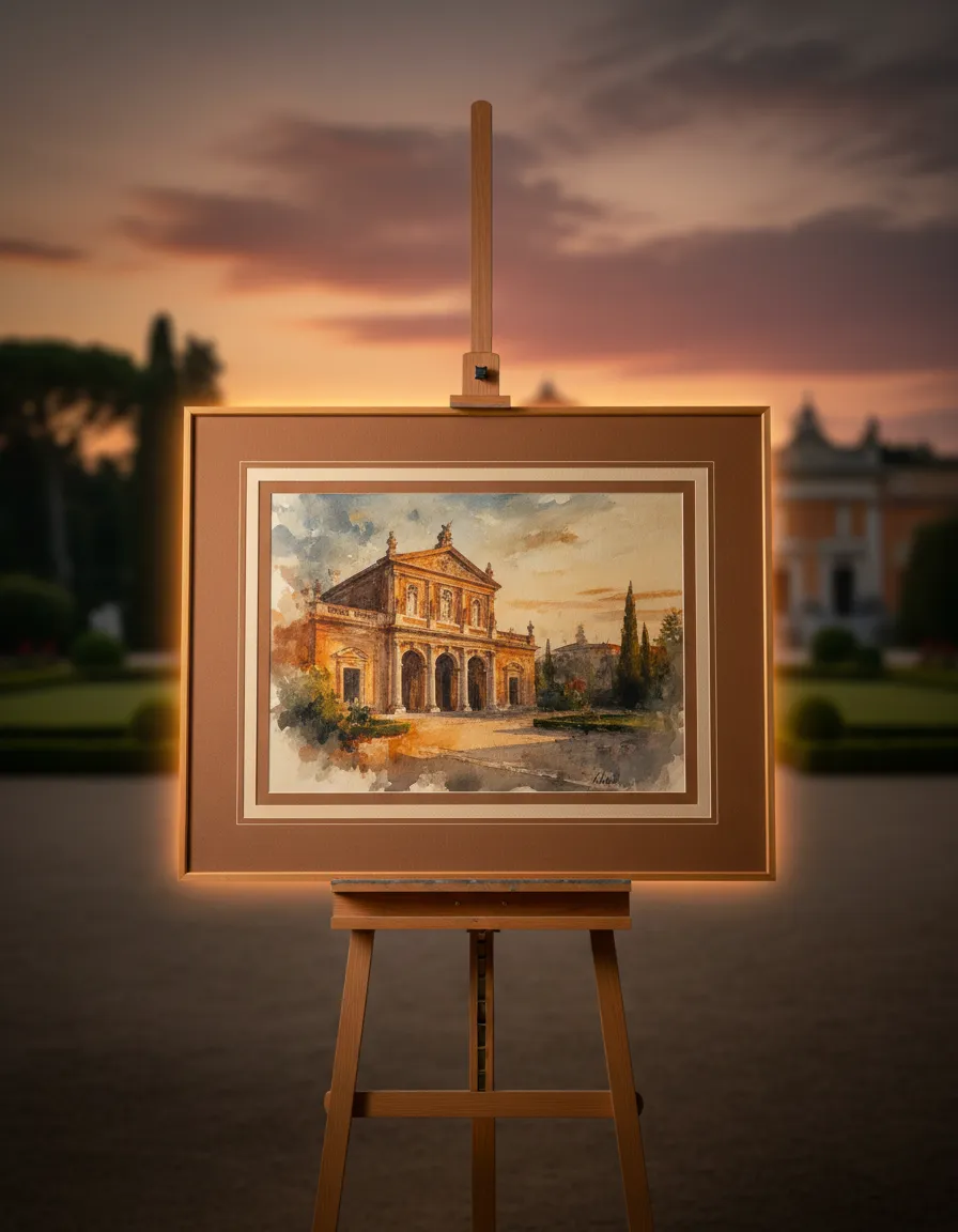Live wedding painting of a garden ceremony